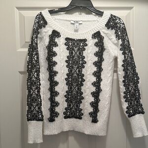Sweater with Black Lace Accents - White House Black Market